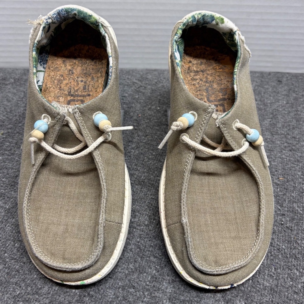 Hey Dude Wendy Natural Rosemary Olive Green Canvas Loafers Shoes Womens 5.5-6